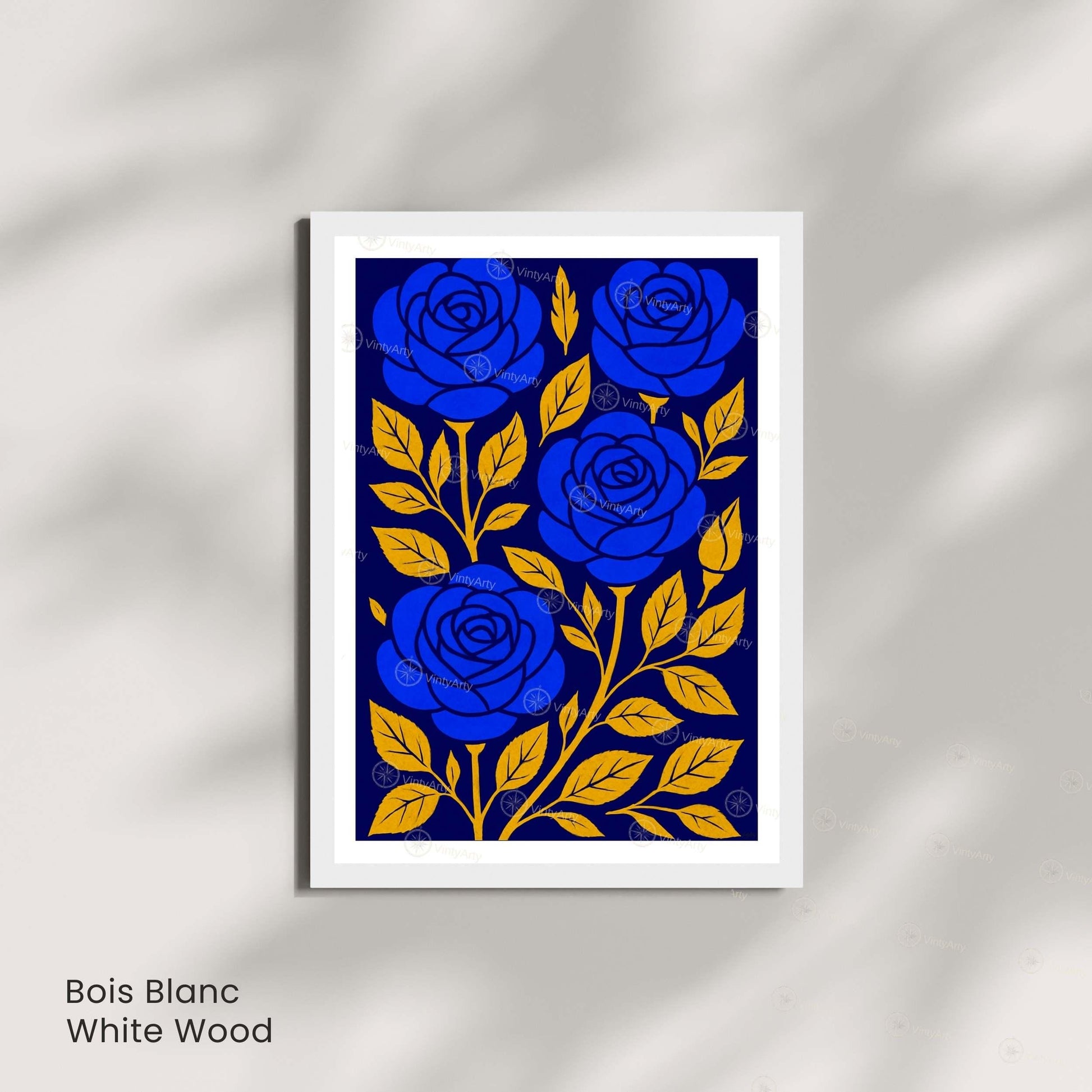 Affiche Roses Bleues et Or | Poster Botanique Moderne | Décoration Murale Élégante