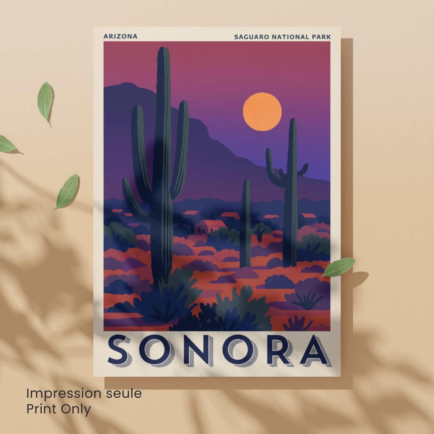 Affiche Sonora Arizona | Poster Parc National du Saguaro | Illustration Vintage Désert
