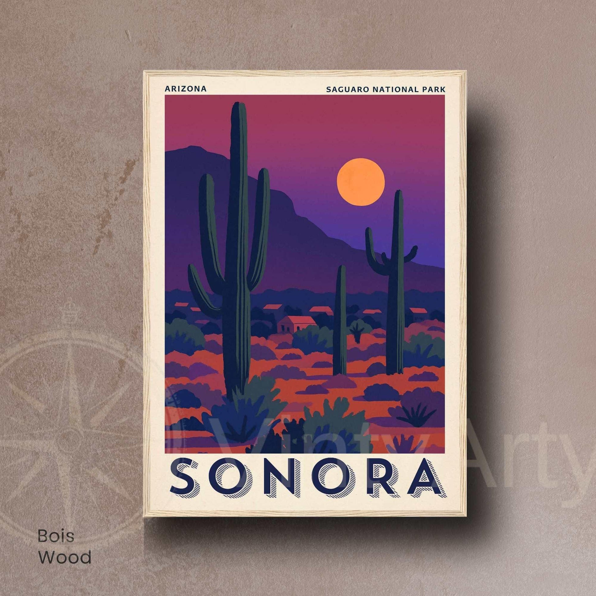 Affiche Sonora Arizona | Poster Parc National du Saguaro | Illustration Vintage Désert