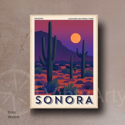 Affiche Sonora Arizona | Poster Parc National du Saguaro | Illustration Vintage Désert