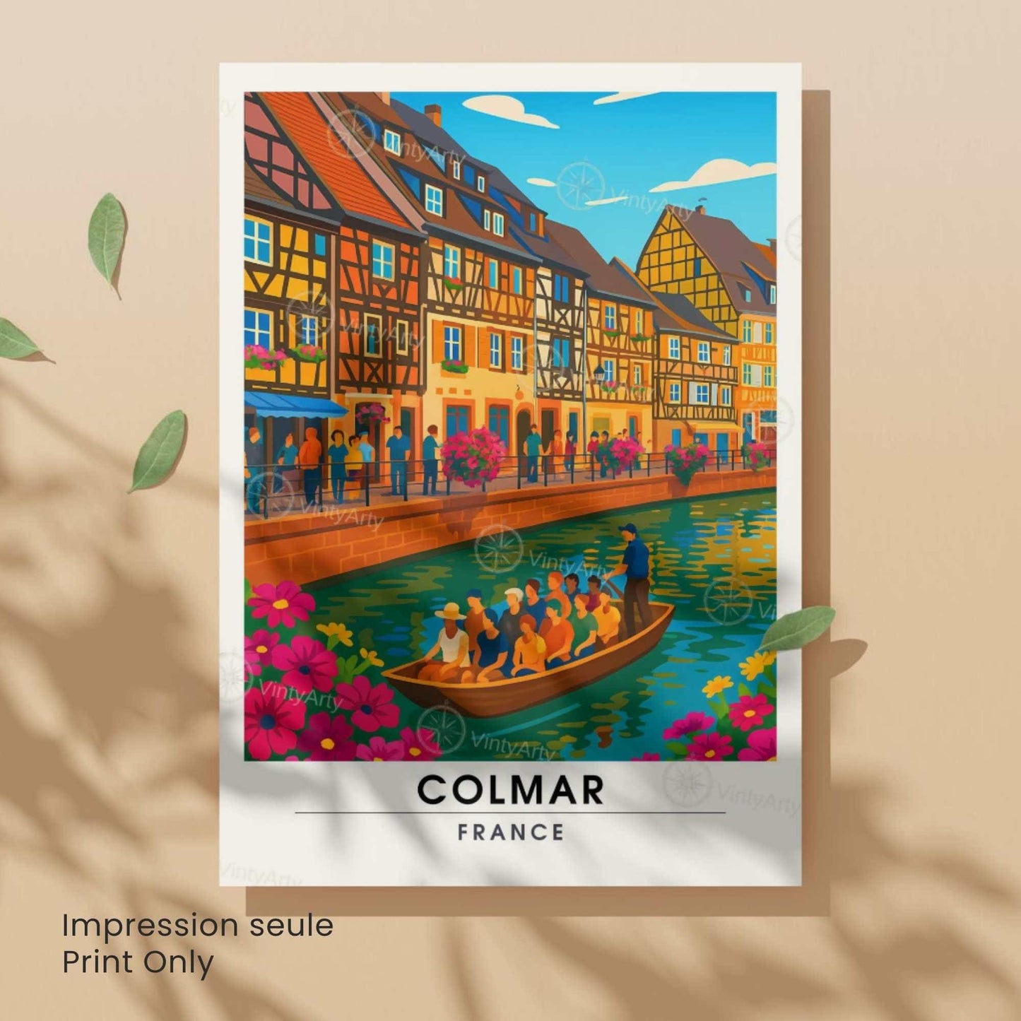 Affiche Colmar France | Poster Voyage Alsace | Décoration Murale Maisons à Colombages