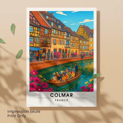 Affiche Colmar France | Poster Voyage Alsace | Décoration Murale Maisons à Colombages