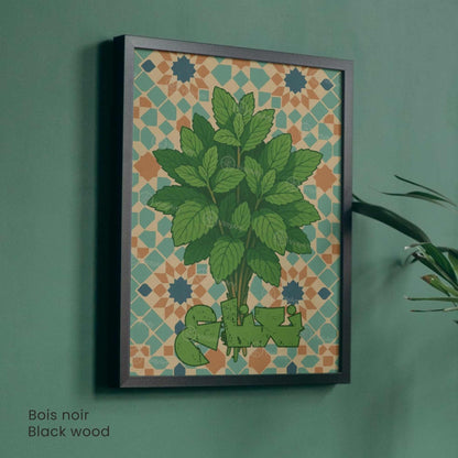 Affiche Menthe Orientale | Illustration Botanique Zellige Marocain | Décoration Cuisine Orientale