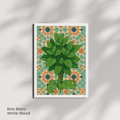 Affiche Menthe Orientale | Illustration Botanique Zellige Marocain | Décoration Cuisine Orientale