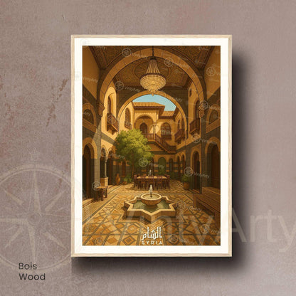 Affiche Maison Traditionnelle Syrienne | Poster Cour Orientale | Décoration Murale Patrimoine Syrie