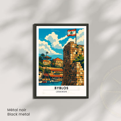 Affiche Byblos Liban | Poster Vintage Voyage | Illustration Port Méditerranéen