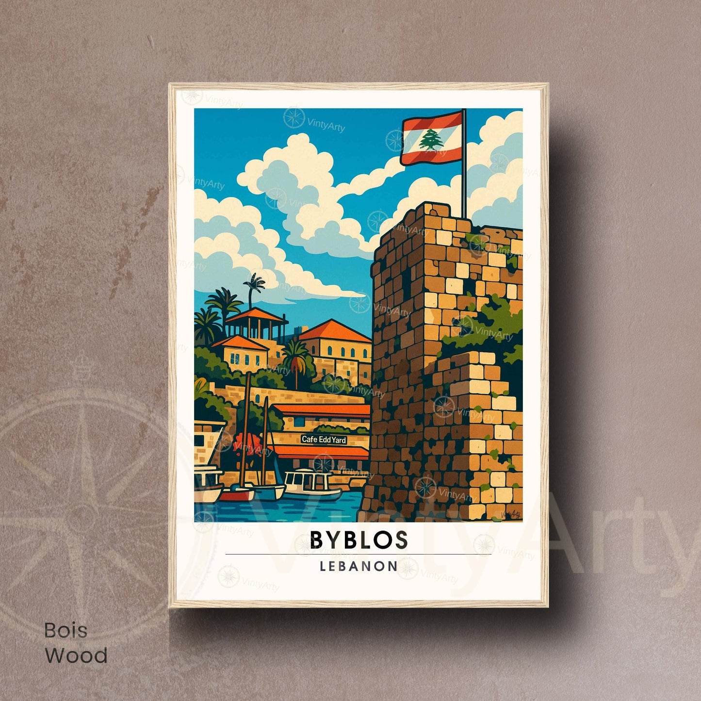 Affiche Byblos Liban | Poster Vintage Voyage | Illustration Port Méditerranéen