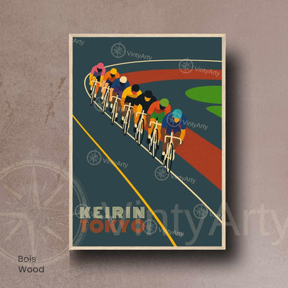 Affiche Cyclisme Keirin Tokyo | Poster Vintage Vélo | Illustration Rétro Piste