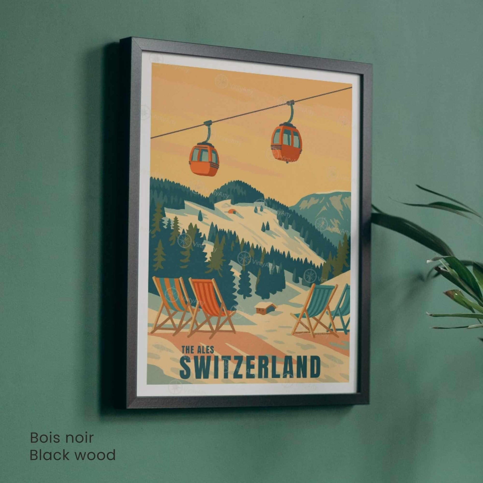 Affiche Alpes Suisse | Poster Vintage Télécabine | Illustration Rétro Montagne