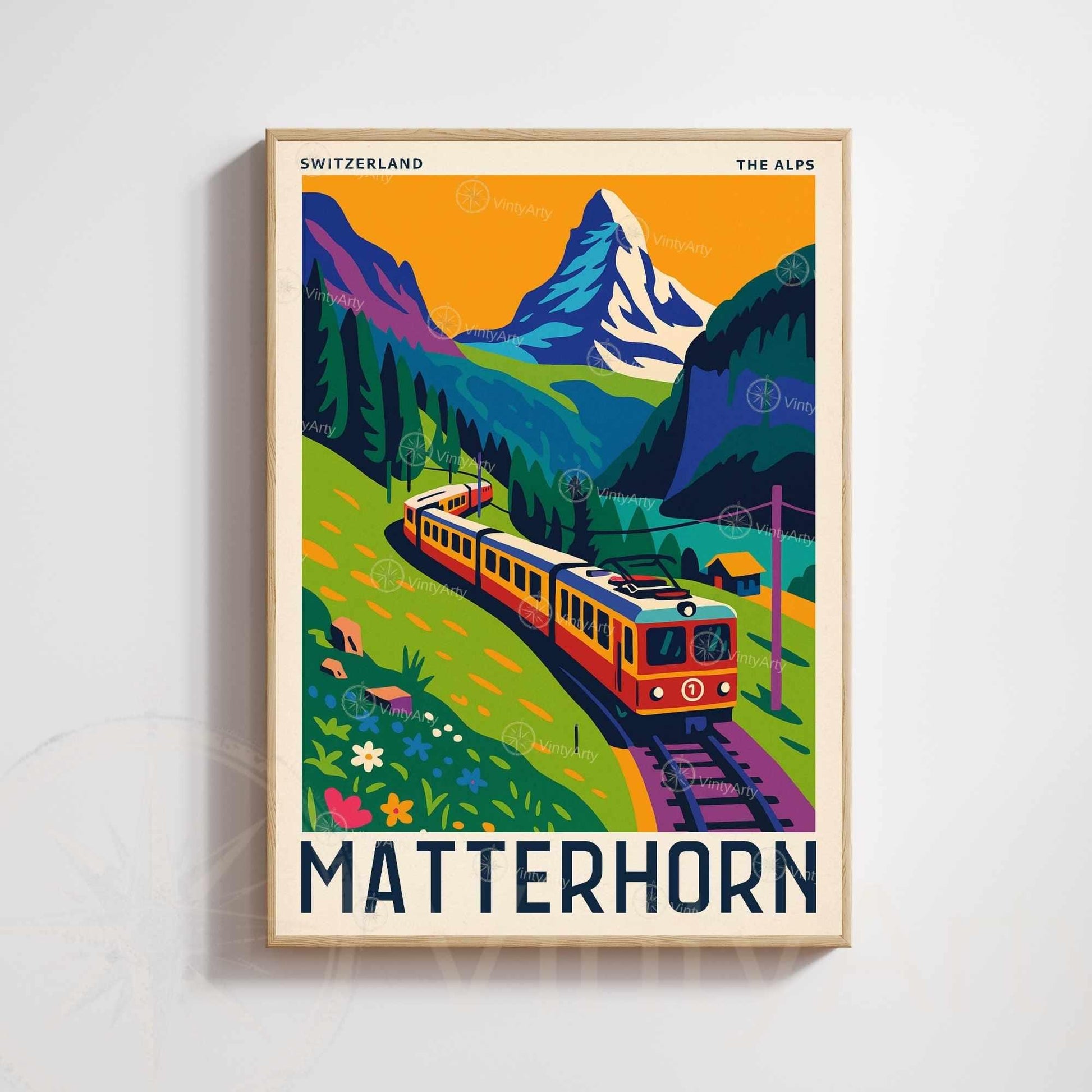 Switzerland Matterhorn Poster | Vintage Alps Train Print | Retro Mountain Wall Art