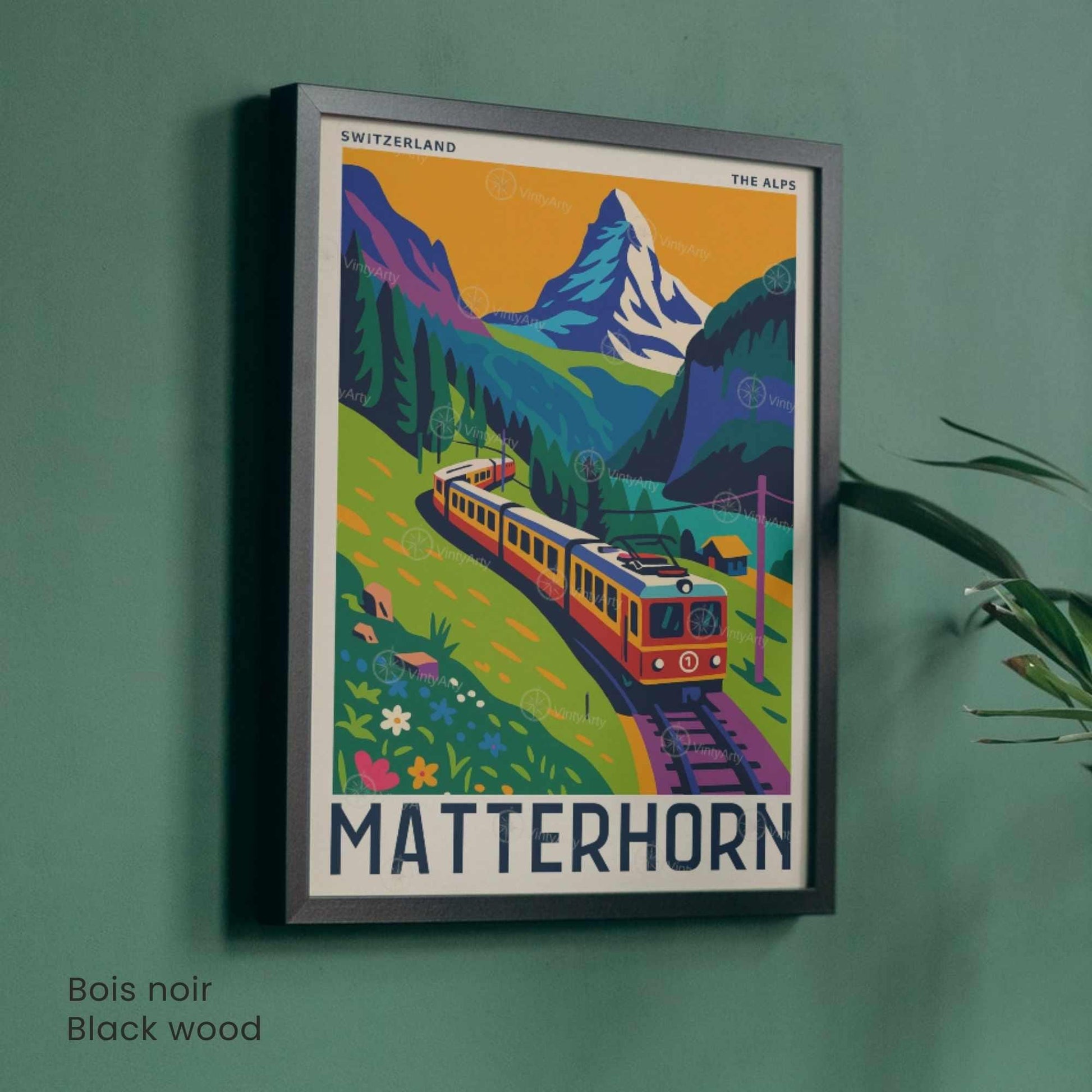 Affiche Suisse Matterhorn | Poster Vintage Train Alpes | Illustration Rétro Montagne
