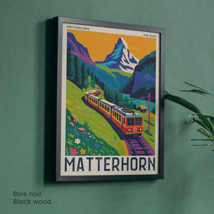 Affiche Suisse Matterhorn | Poster Vintage Train Alpes | Illustration Rétro Montagne