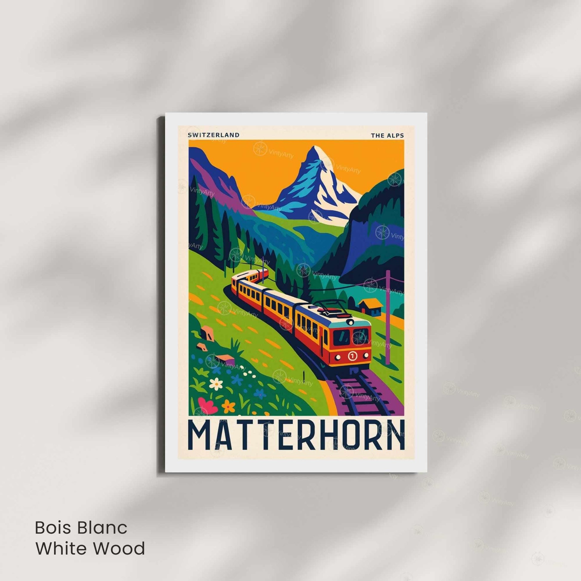 Affiche Suisse Matterhorn | Poster Vintage Train Alpes | Illustration Rétro Montagne