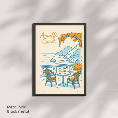 Affiche Côte Amalfitaine | Poster Vintage Italie | Illustration Rétro Amalfi