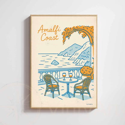 Affiche Côte Amalfitaine | Poster Vintage Italie | Illustration Rétro Amalfi