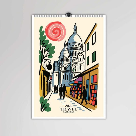 2026 Travel Wall Calendar | 12 World Illustrations | Customizable & Reusable as Posters