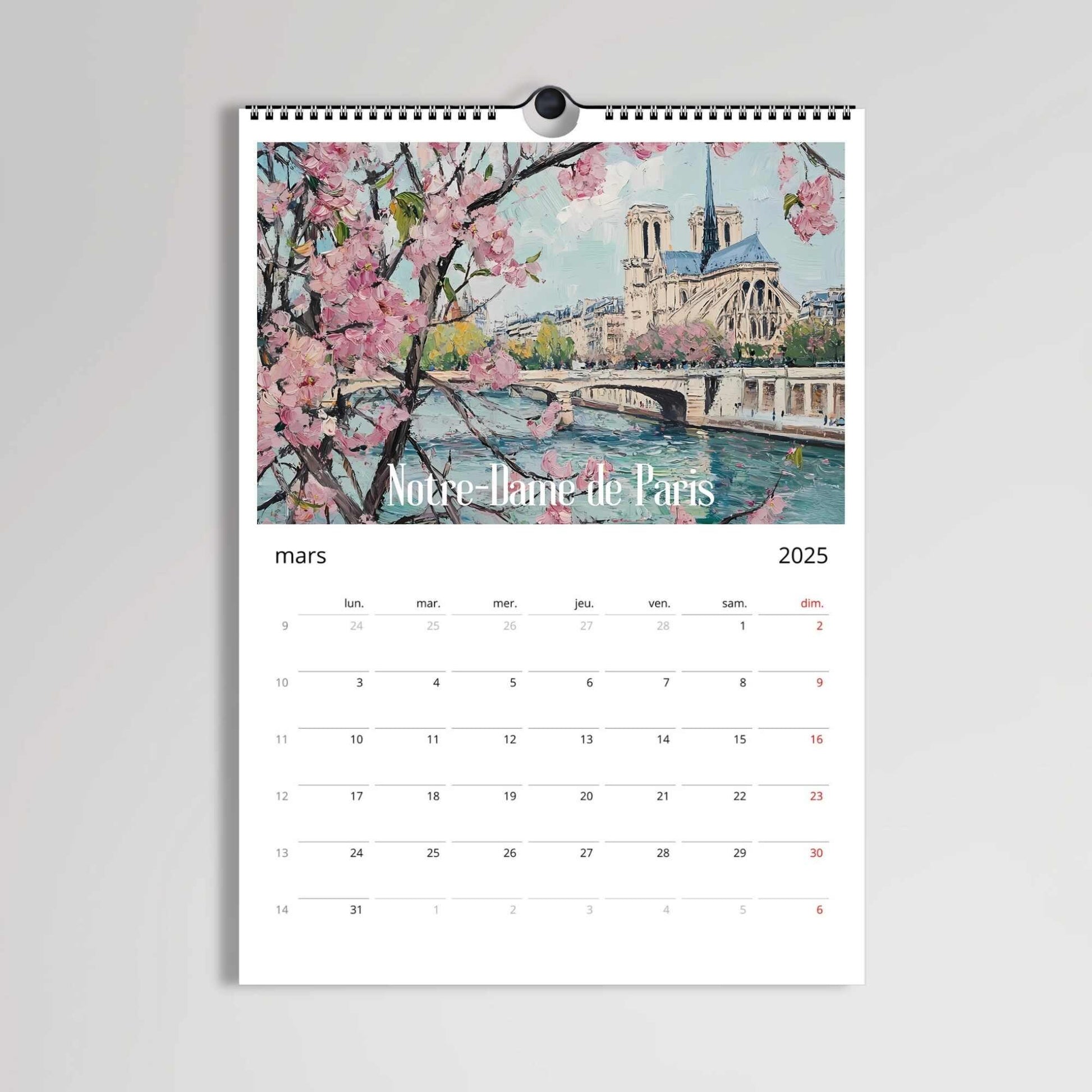 Calendrier mural 2026 Paris | Calendrier Paris, France | Calendrier Réutilisable en affiches déco