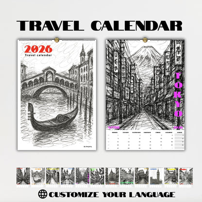 Calendrier Voyage 2026 – Calendrier Villes du Monde – Cadeau Original Minimaliste