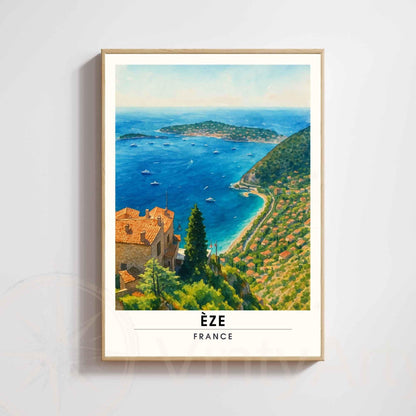 Affiche Èze France – Vue panoramique sur la Méditerranée