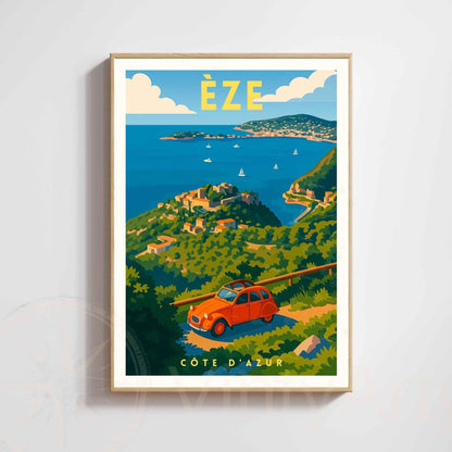 Affiche Èze Côte d’Azur – Vue panoramique sur la Méditerranée - Impression Èze