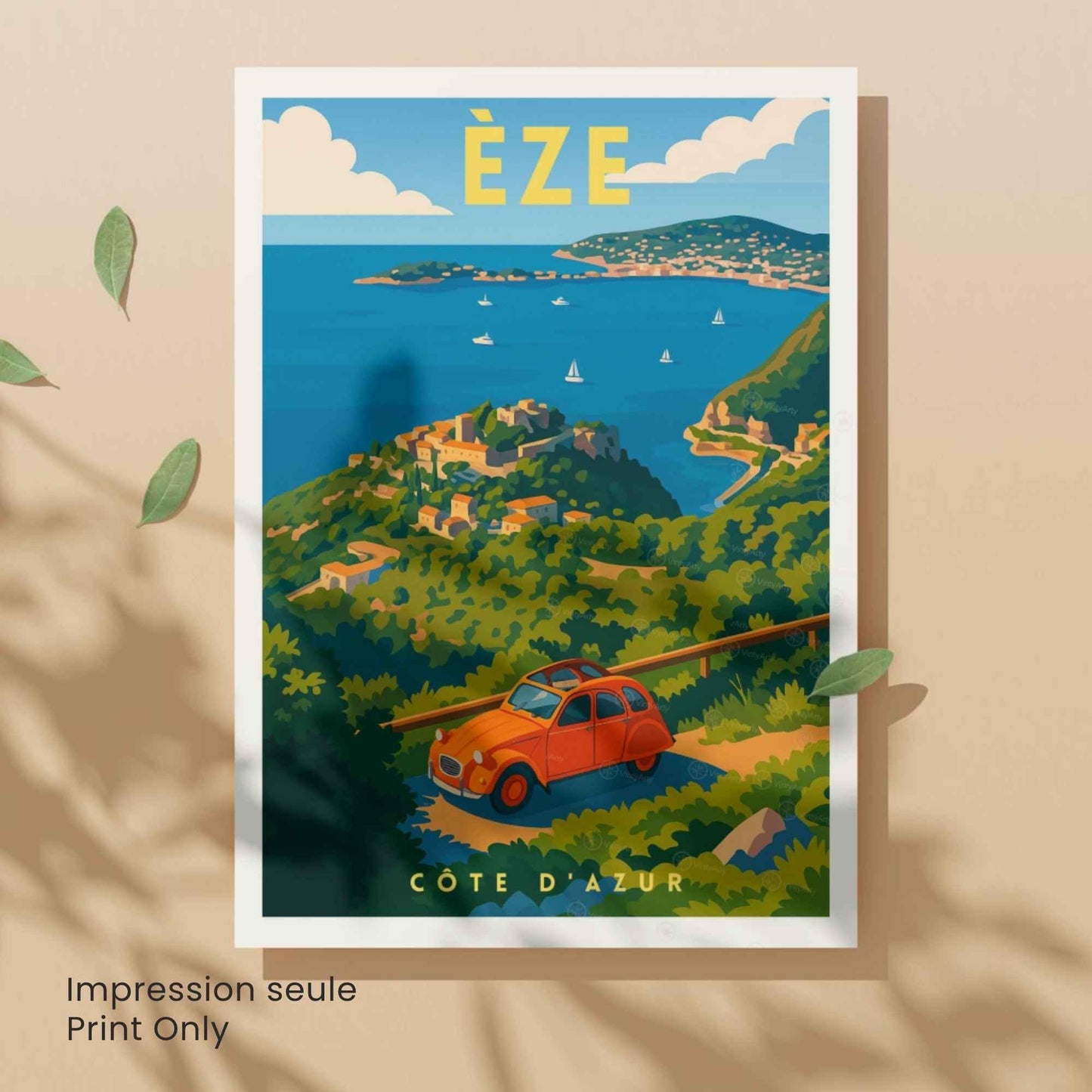 Affiche Èze Côte d’Azur – Vue panoramique sur la Méditerranée - Impression Èze