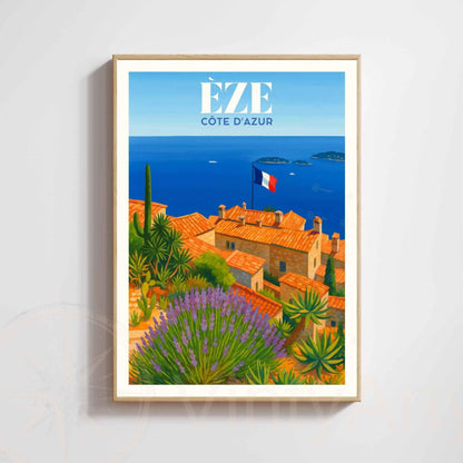 Affiche Èze, Côte d’Azur – Vue sur les toits et la Méditerranée - Affiche Côte d’Azur