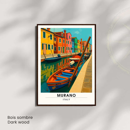 Affiche Murano Italie – Maisons colorées et barques sur le canal