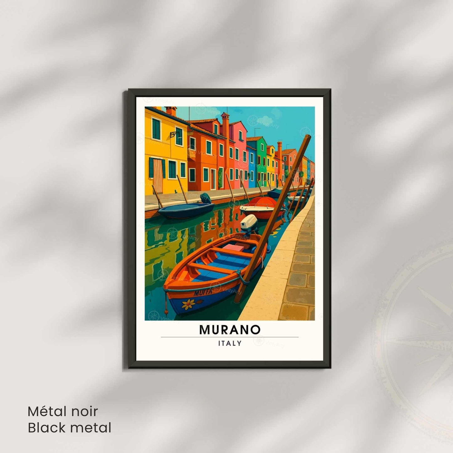 Affiche Murano Italie – Maisons colorées et barques sur le canal