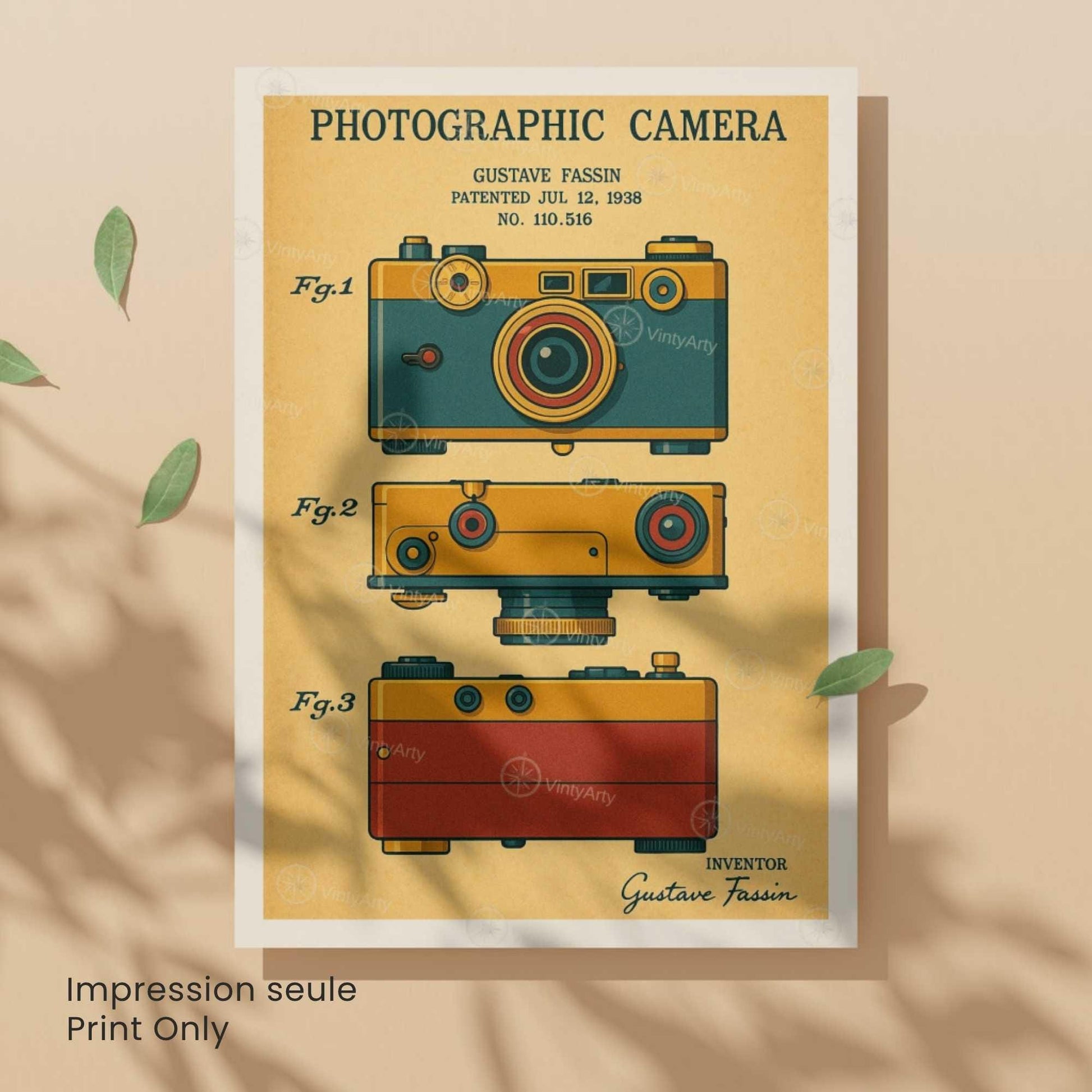 Affiche Vintage Appareil Photo – Brevet Photographique 1938 | Poster Rétro Photographie Industrielle