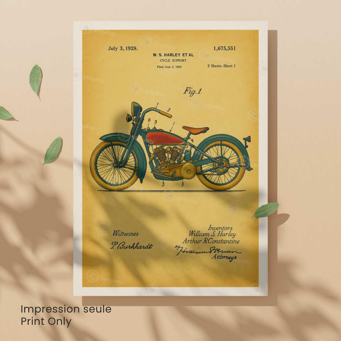 Affiche Brevet Moto Vintage – Poster Technique 1928 | Décoration Industrielle & Mécanique Rétro