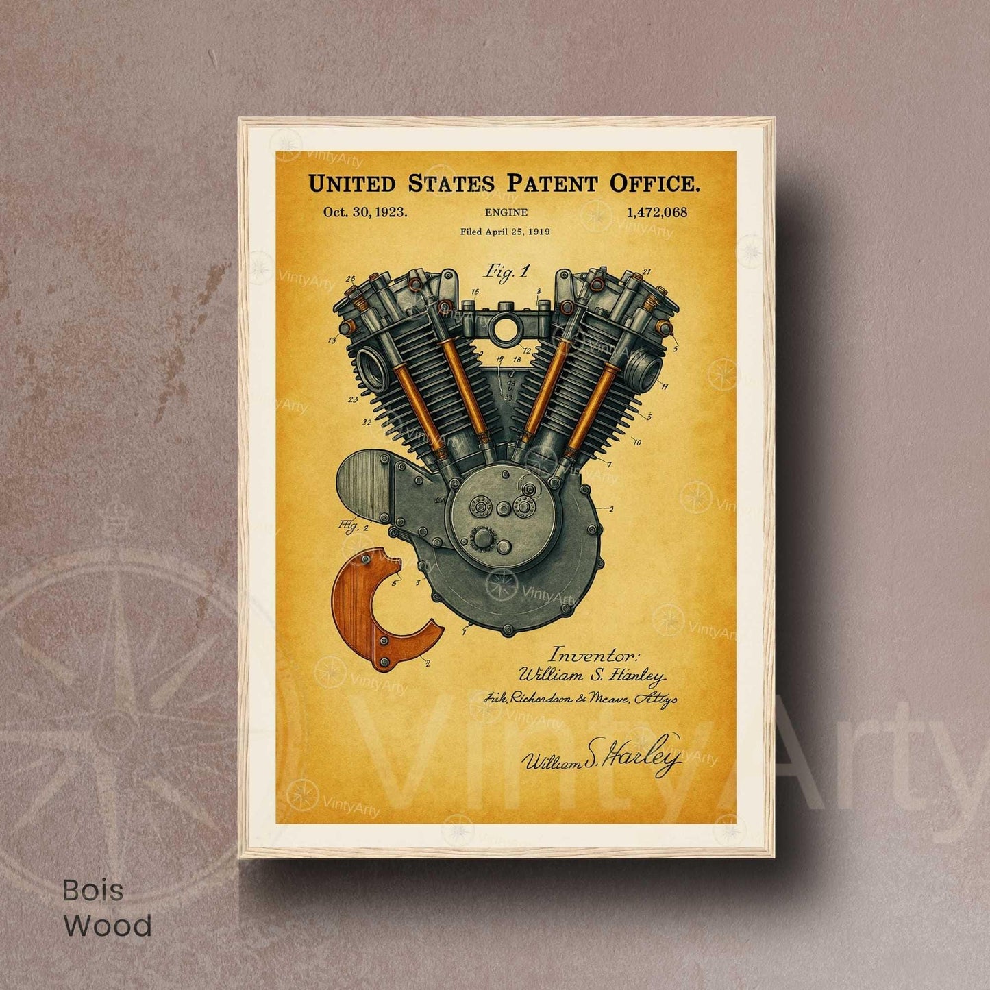 Affiche Brevet Moteur Vintage – Poster Mécanique 1923 | Décoration Industrielle Atelier & Garage