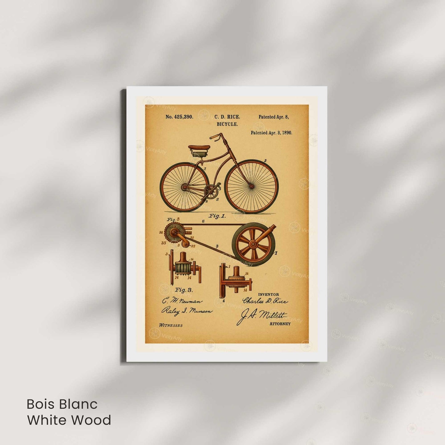 Affiche Brevet Vélo Vintage – Poster Technique 1890 | Décoration Industrielle & Atelier Rétro