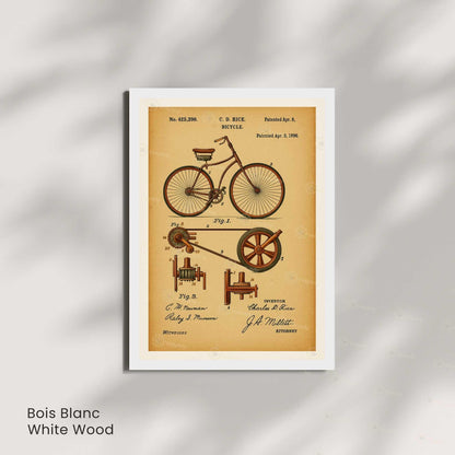 Affiche Brevet Vélo Vintage – Poster Technique 1890 | Décoration Industrielle & Atelier Rétro