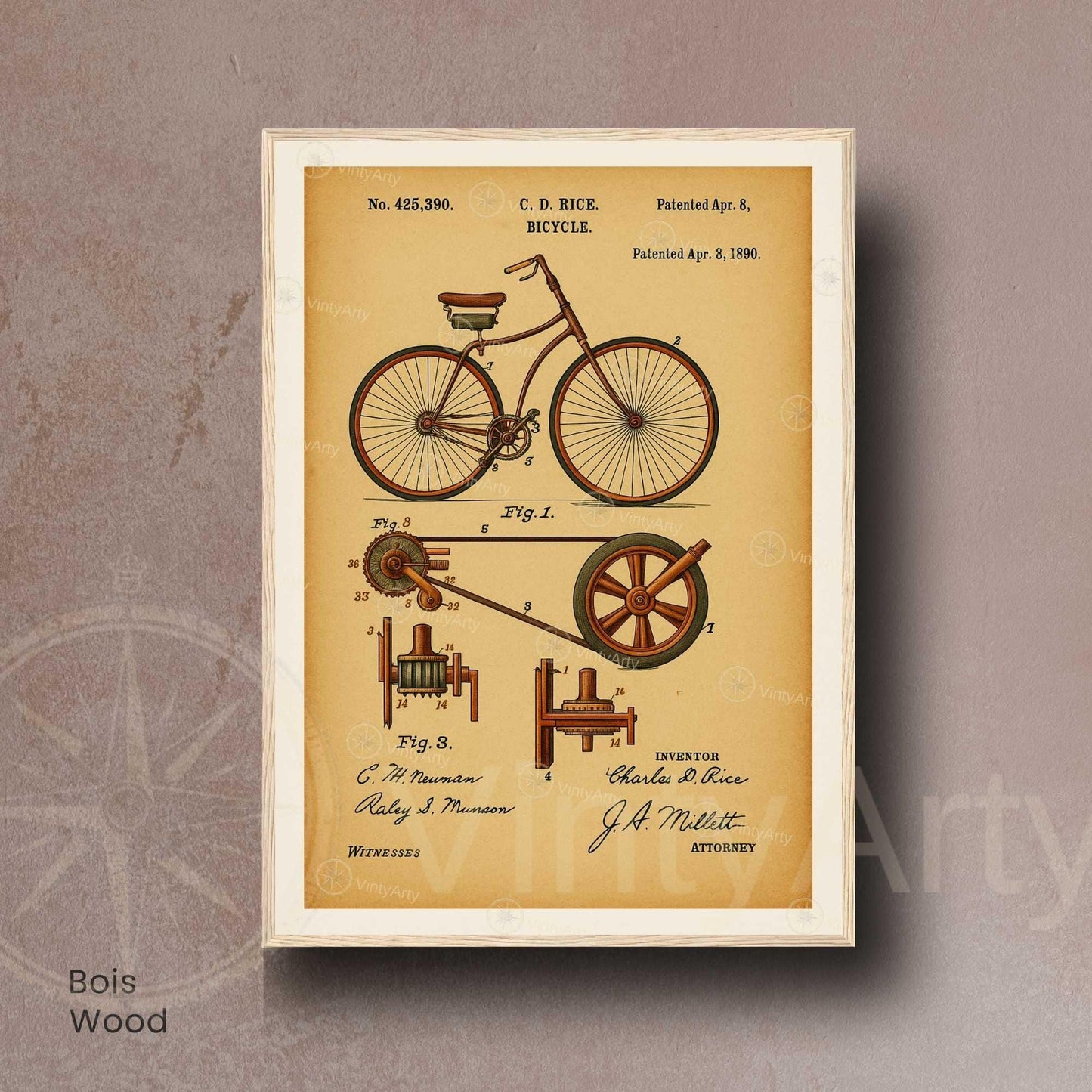 Affiche Brevet Vélo Vintage – Poster Technique 1890 | Décoration Industrielle & Atelier Rétro