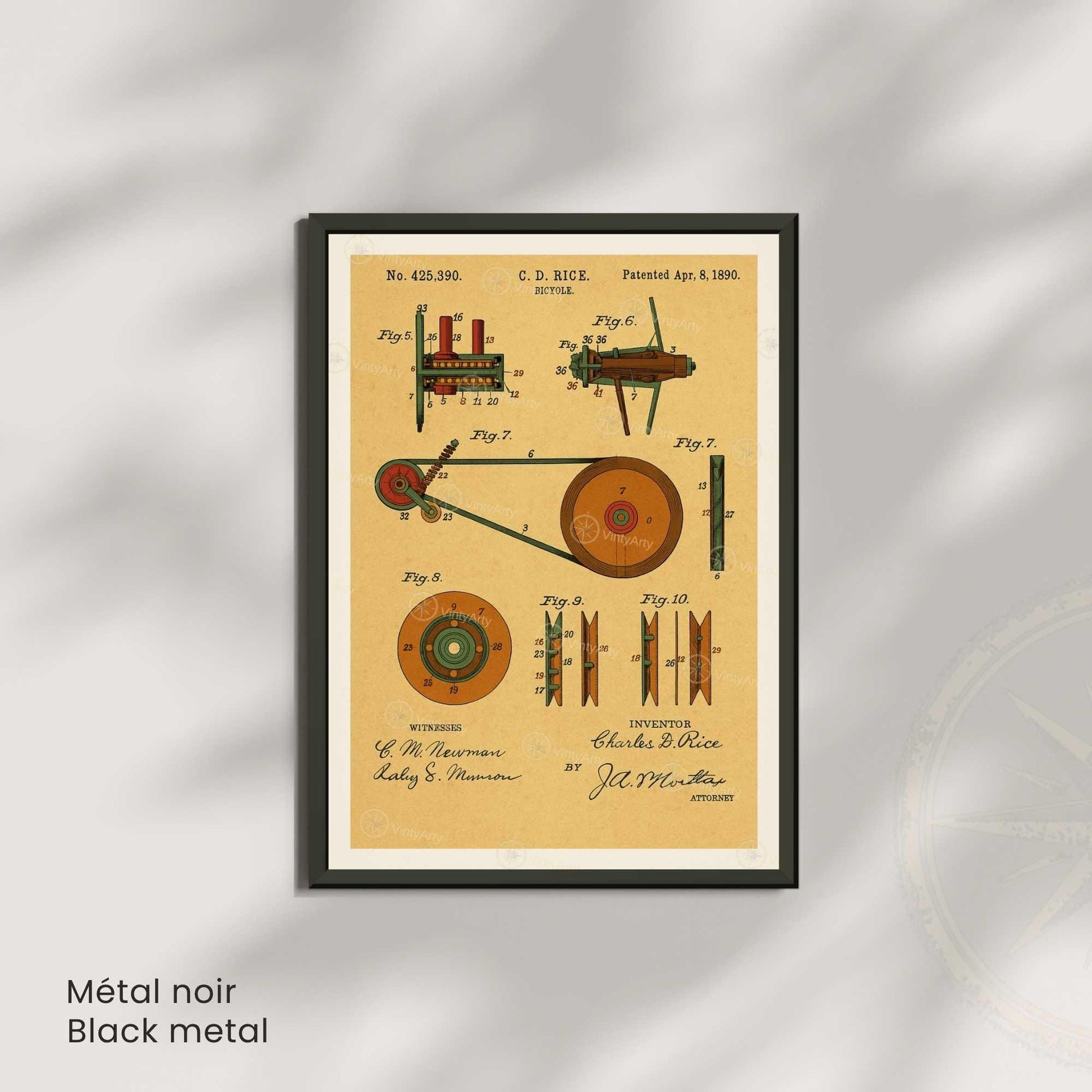Affiche Brevet Vélo Vintage – Schémas Techniques 1890 | Poster Industriel & Mécanique Rétro