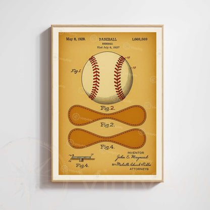 Vintage Baseball Patent Poster – 1928 Sports Blueprint | Industrial Retro Wall Art