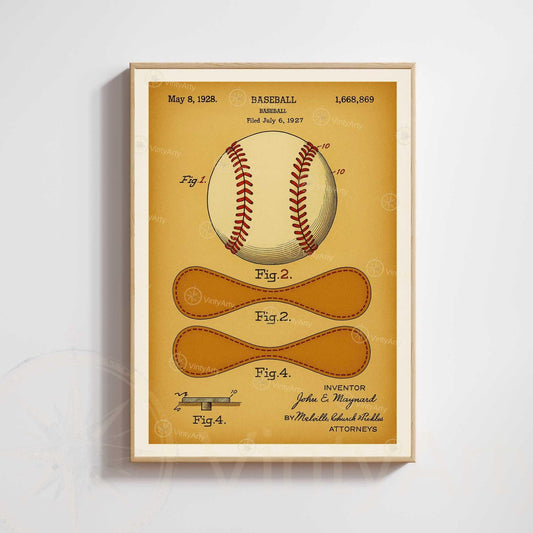 Vintage Baseball Patent Poster – 1928 Sports Blueprint | Industrial Retro Wall Art