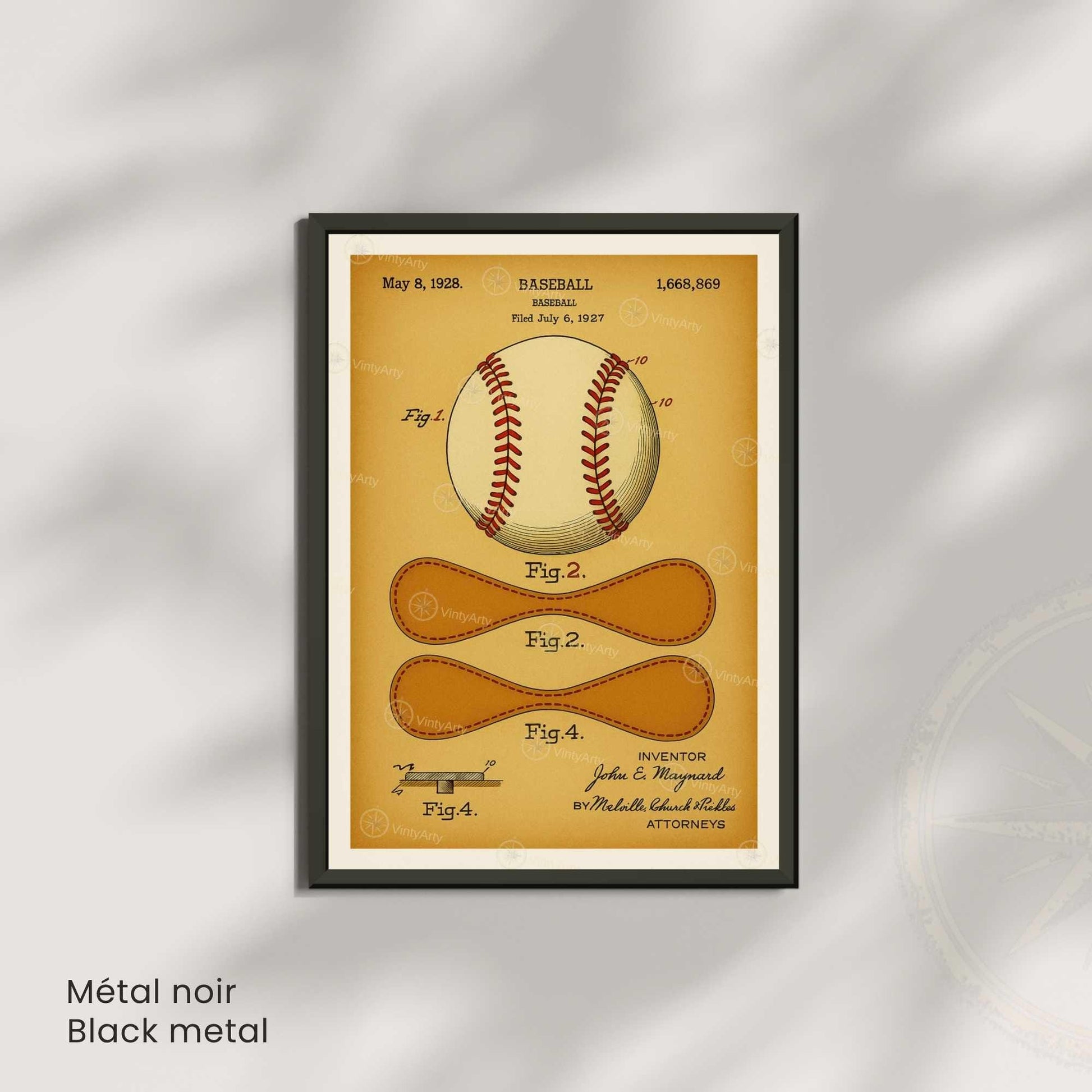 Affiche Brevet Balle de Baseball Vintage – Poster Sportif 1928 | Art Industriel & Décoration Rétro