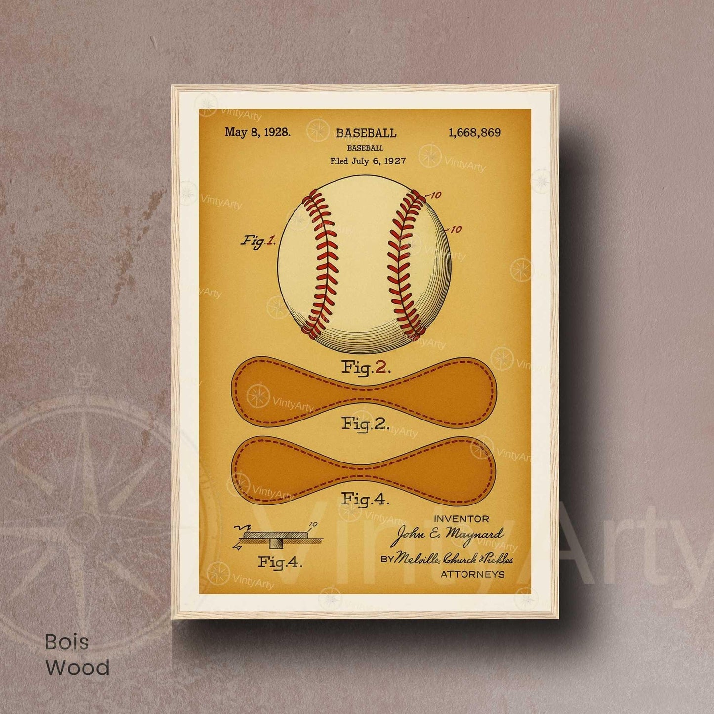 Affiche Brevet Balle de Baseball Vintage – Poster Sportif 1928 | Art Industriel & Décoration Rétro