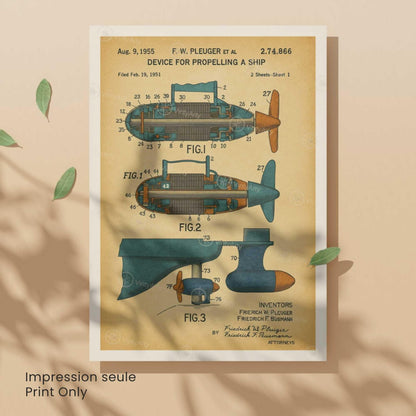 Affiche Brevet Propulsion Marine Vintage – Poster Technique 1955 | Art Industriel & Décoration Mécanique