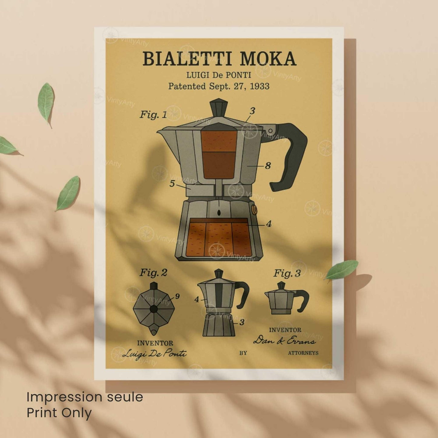Affiche Brevet Cafetière Italienne – Poster Vintage Moka 1933 | Art Industriel & Design Café