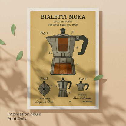 Affiche Brevet Cafetière Italienne – Poster Vintage Moka 1933 | Art Industriel & Design Café