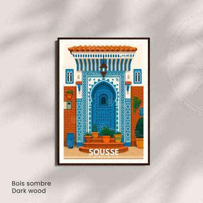Affiche Sousse – Porte Bleue Tunisienne | Art Méditerranéen & Décoration Murale Tunisie