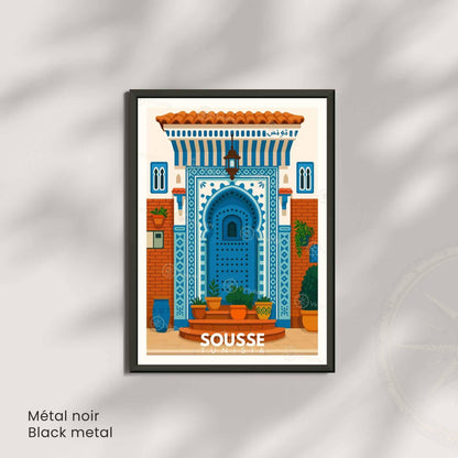 Affiche Sousse – Porte Bleue Tunisienne | Art Méditerranéen & Décoration Murale Tunisie