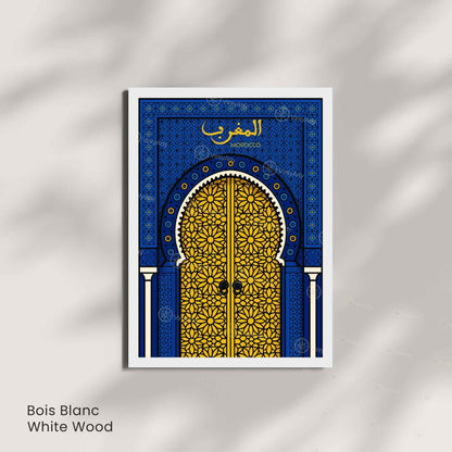 Affiche Maroc – Porte Dorée et Motifs Zellige | Art Oriental & Décoration Murale Marocaine