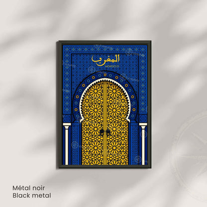 Affiche Maroc – Porte Dorée et Motifs Zellige | Art Oriental & Décoration Murale Marocaine