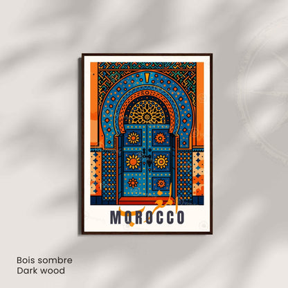 Affiche Maroc – Porte Bleue et Oranges | Art Oriental Marocain - Décoration Murale Marocaine