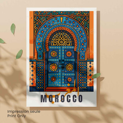 Affiche Maroc – Porte Bleue et Oranges | Art Oriental Marocain - Décoration Murale Marocaine