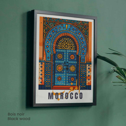Affiche Maroc – Porte Bleue et Oranges | Art Oriental Marocain - Décoration Murale Marocaine