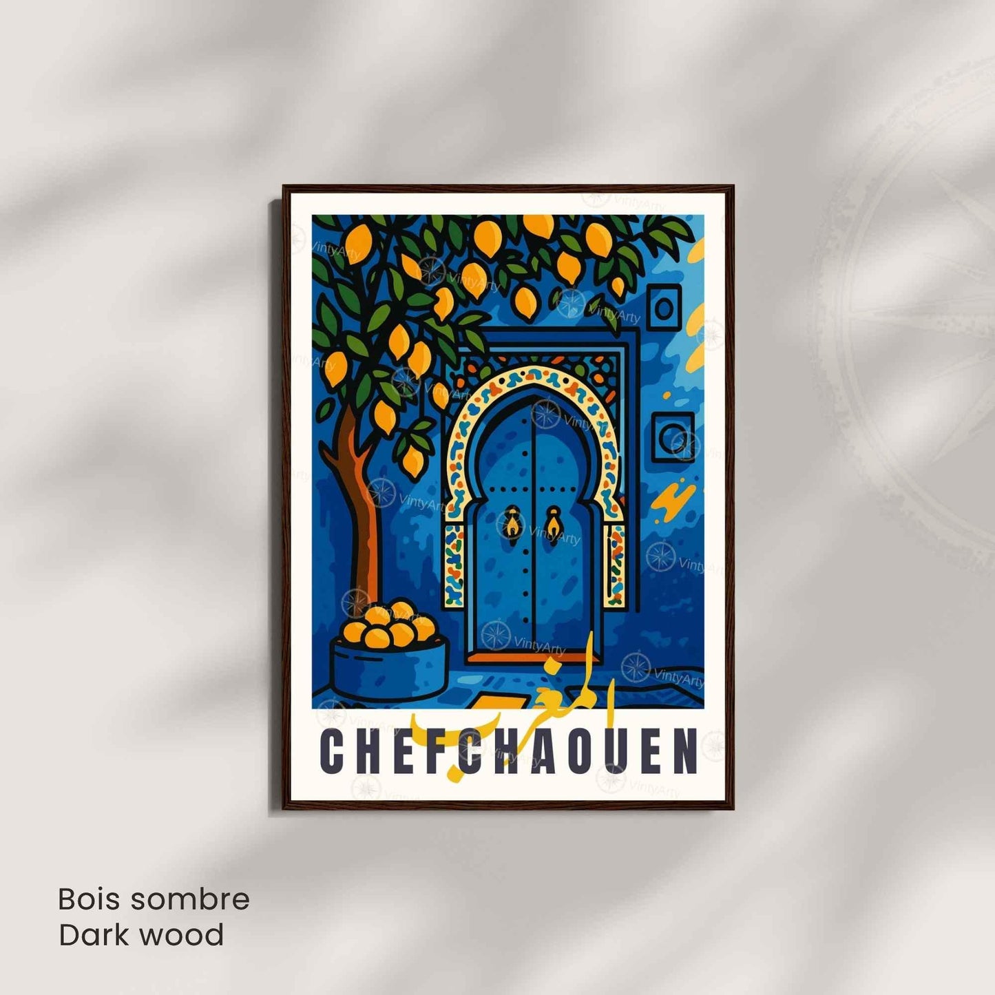 Affiche Chefchaouen – Porte Bleue et Orangers | Affiche Maroc et Art Oriental